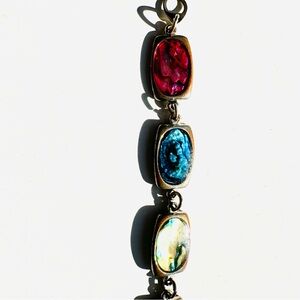 Vintage Signed SJ Abalone-Style Bracelet – Iridescent Shell Design